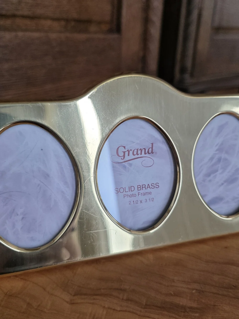 Vintage Grand Solid Brass Triple Oval Photo Frame 2.5x3.5